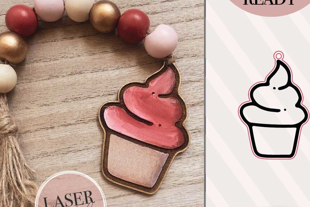 Σετ των 3 Intra απο ξύλο plywood 3mm-4mm πάχος -  κοπής ετικετών για Cupcake Beaded Garland Δίασταση 4x4 cm INTRAFABR-74486742