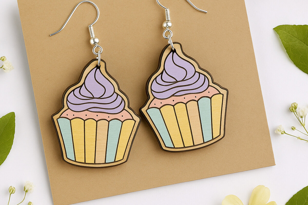 Σετ των 3 Intra απο ξύλο plywood 3mm-4mm πάχος - Σκουλαρίκια Cupcake Σχέδιο  Δίασταση 3x3 cm INTRAFABR-123818161