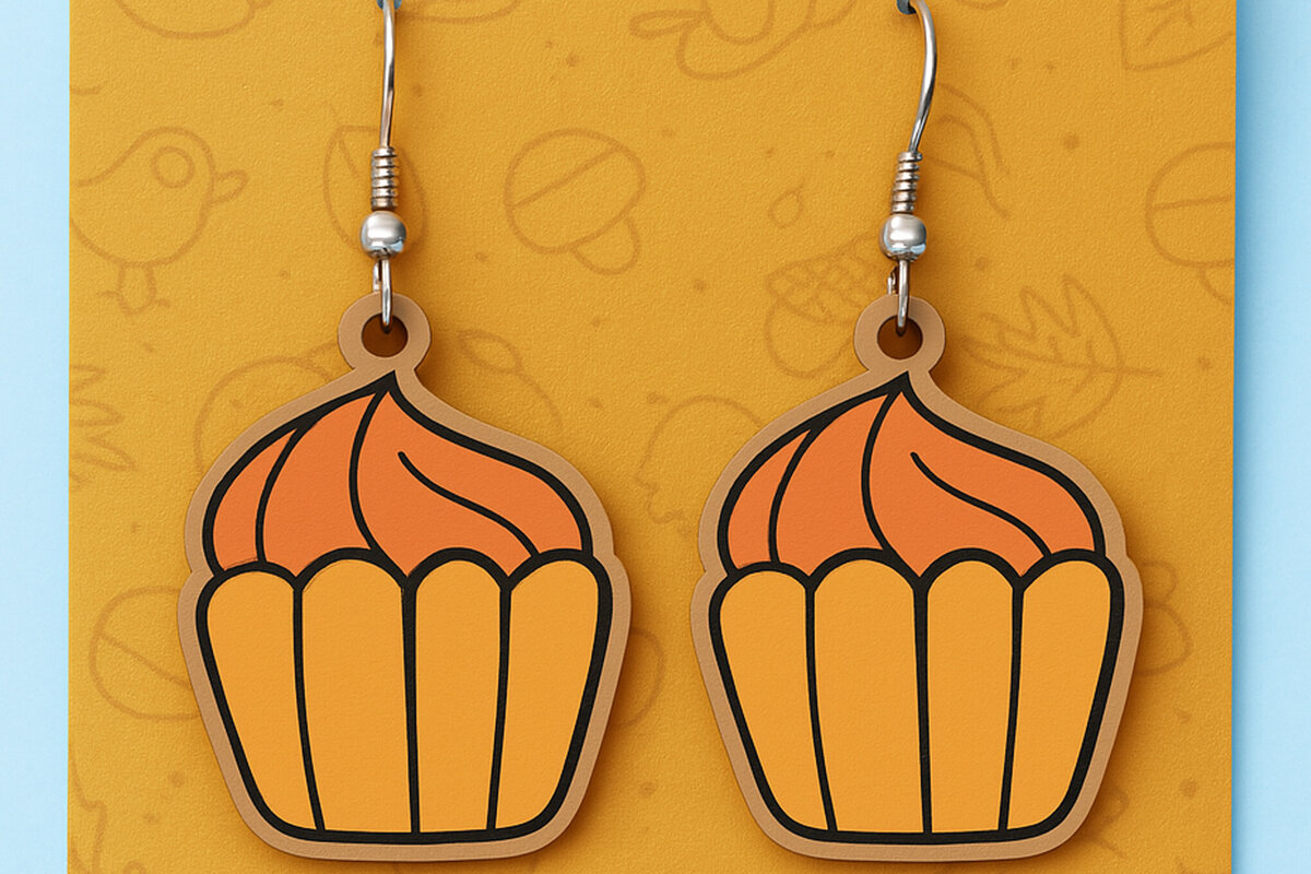 Σετ των 3 Intra απο ξύλο plywood 3mm-4mm πάχος - Φθινοπωρινά σκουλαρίκια Cupcake  Cut File Δίασταση 3x3 cm INTRAFABR-125298058