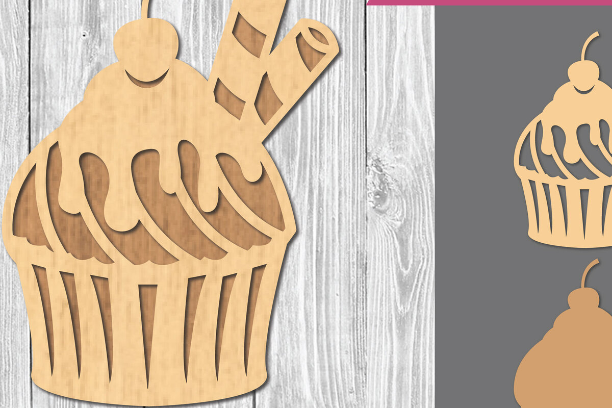 Σετ των 2 Intra απο ξύλο plywood 3mm-4mm πάχος - Διακόσμηση Cupcake Cut Laser  1 Δίασταση 20x20 cm INTRAFABR-109410932