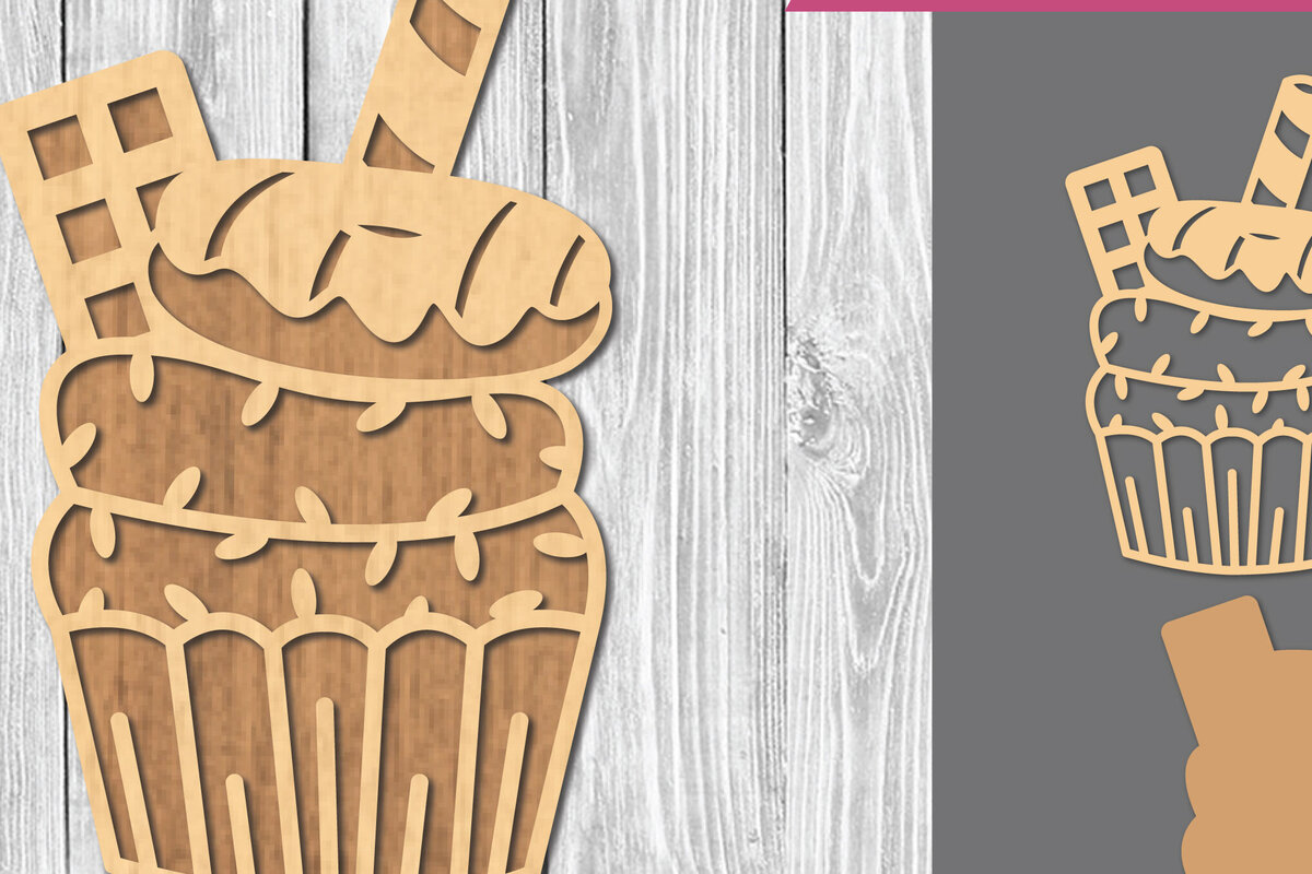 Σετ των 2 Intra απο ξύλο plywood 3mm-4mm πάχος - Διακόσμηση Cupcake Laser Cut  2 Δίασταση 20x20 cm INTRAFABR-109410948