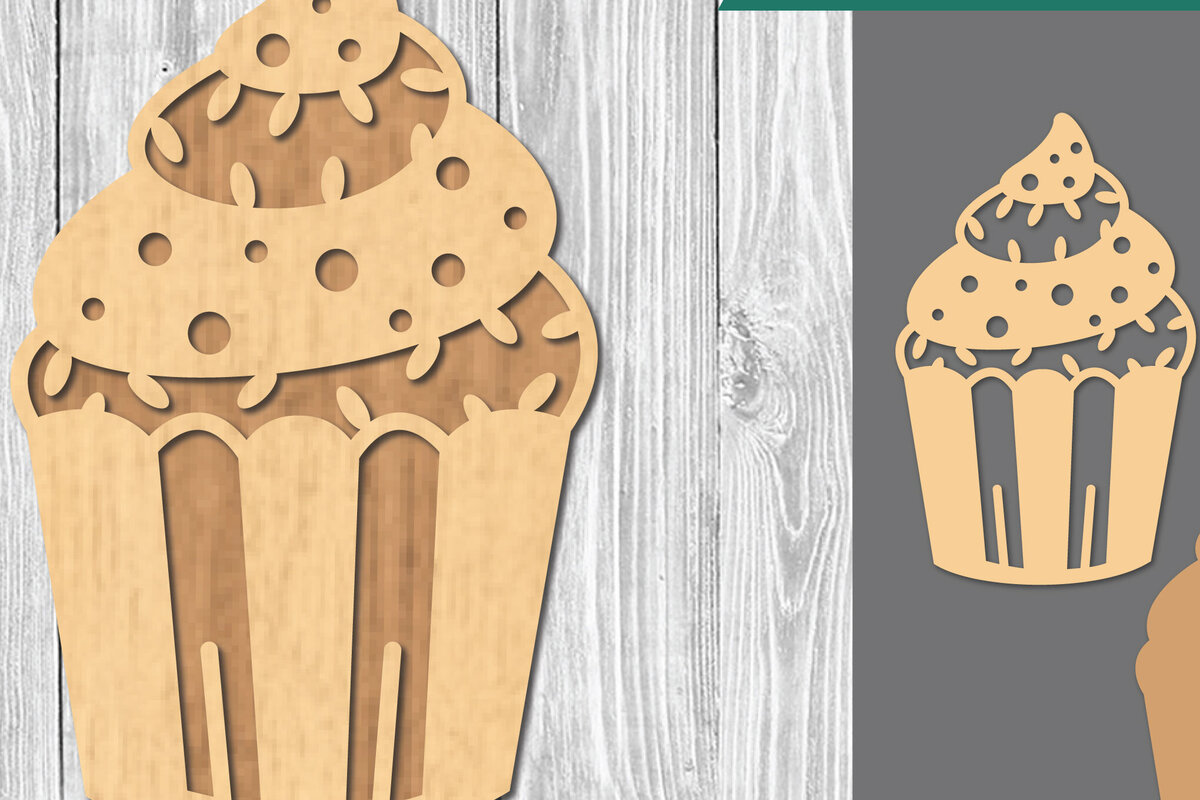 Σετ των 2 Intra απο ξύλο plywood 3mm-4mm πάχος - Cupcake Laser Cut Διακόσμηση  Δίασταση 20x20 cm INTRAFABR-109409831