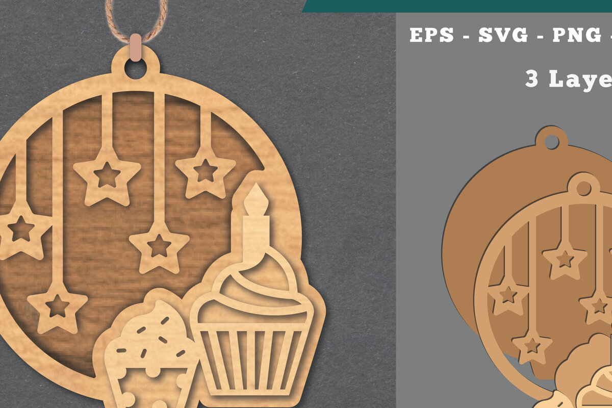 Σετ των 3 Intra απο ξύλο plywood 3mm-4mm πάχος - Στολίδι για Cupcake Laser Cut  Δίασταση 6x6 cm INTRAFABR-112074632