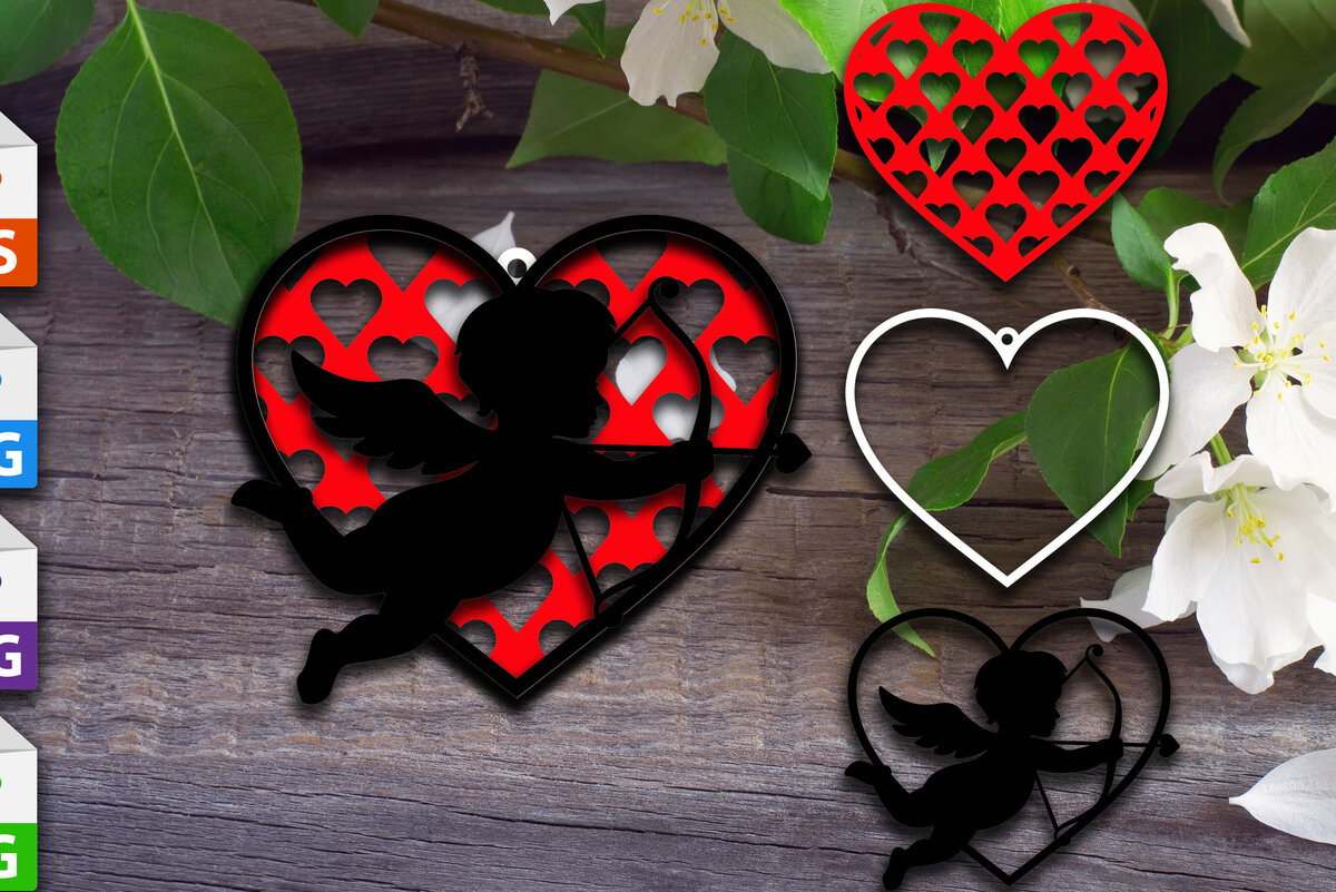 Σετ των 2 Intra απο ξύλο plywood 3mm-4mm πάχος - Έρως στην καρδιά Δίασταση 20x20 cm INTRAFABR-88477090