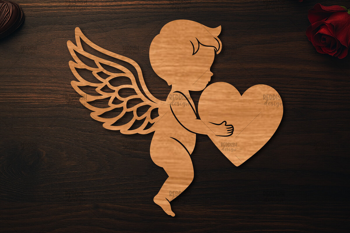 Σετ των 2 Intra απο ξύλο plywood 3mm-4mm πάχος - Cupid Laser Cut , Valentine  Δίασταση 20x20 cm INTRAFABR-113764868