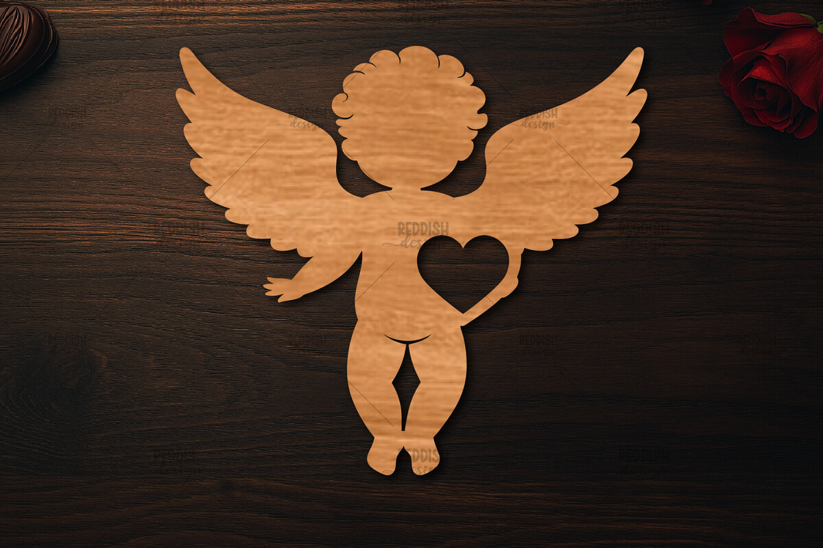 Σετ των 2 Intra απο ξύλο plywood 3mm-4mm πάχος - Cupid Laser Cut , Valentine  Δίασταση 20x20 cm INTRAFABR-113764952