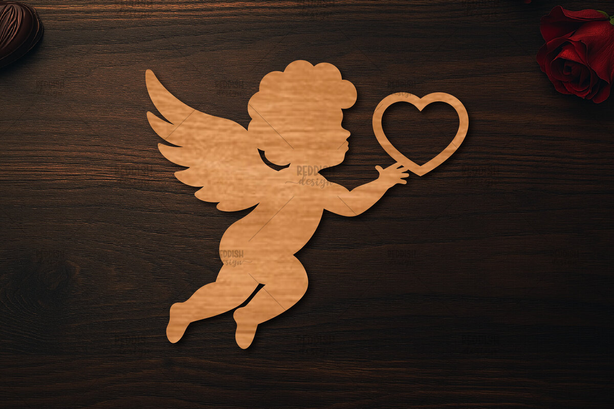 Σετ των 2 Intra απο ξύλο plywood 3mm-4mm πάχος - Cupid Laser Cut , Valentine  Δίασταση 20x20 cm INTRAFABR-113765031