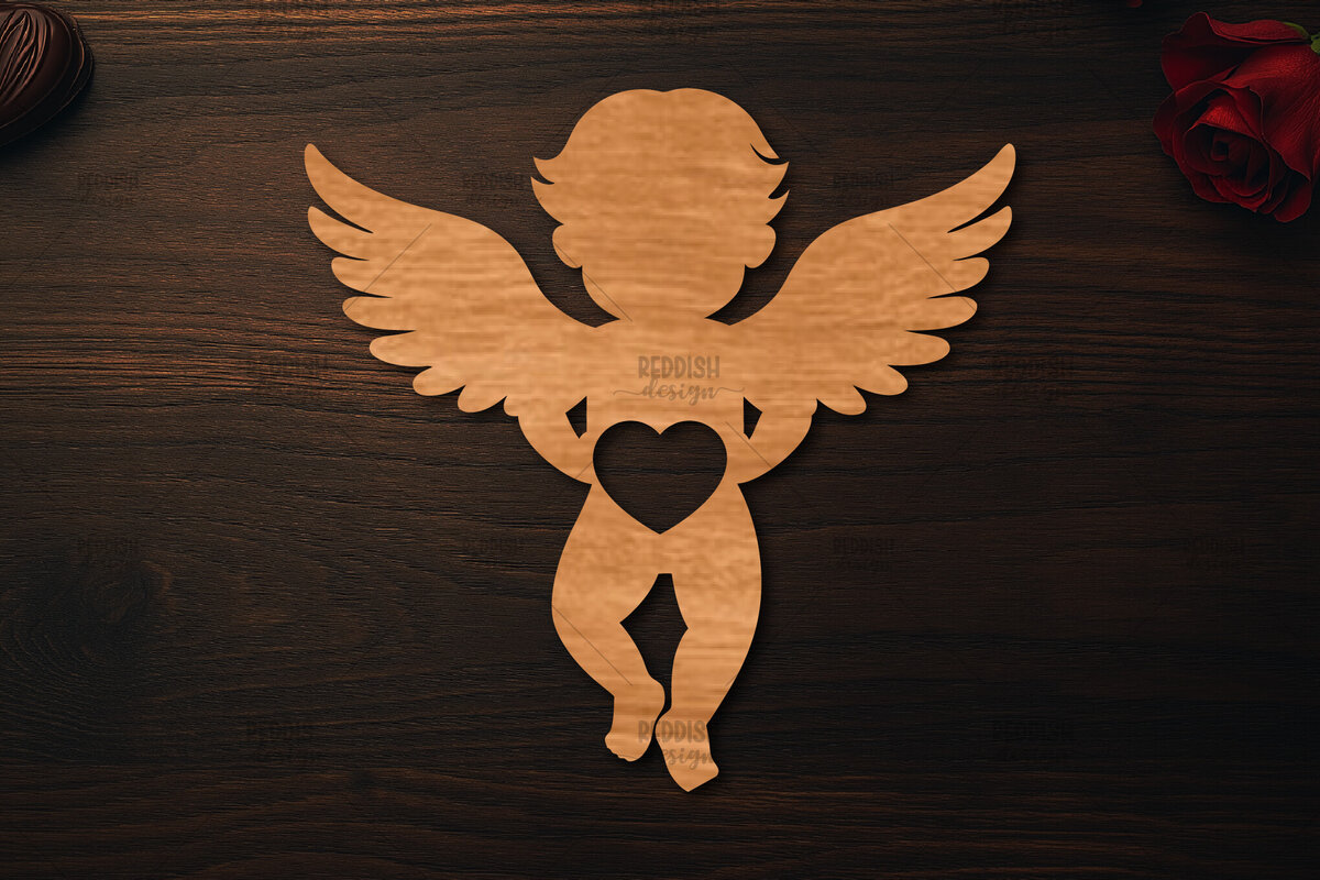 Σετ των 2 Intra απο ξύλο plywood 3mm-4mm πάχος - Cupid Laser Cut , Valentine  Δίασταση 20x20 cm INTRAFABR-113765056