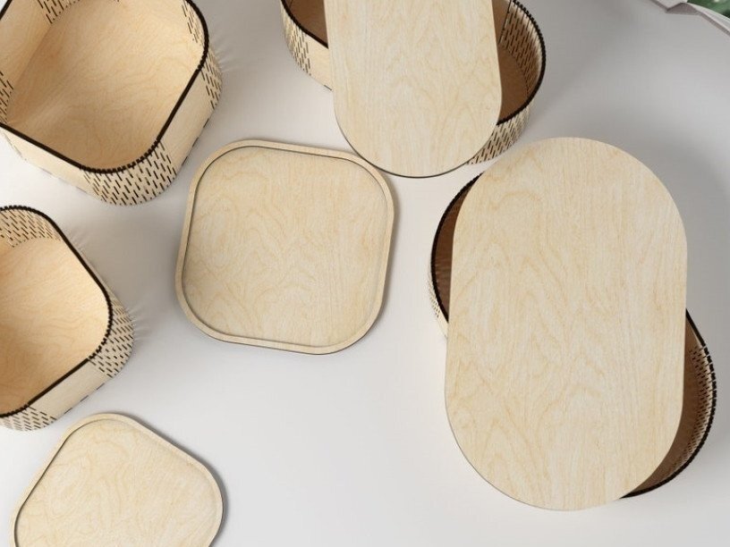 Σετ των 2 Intra απο ξύλο plywood 3mm-4mm πάχος - Πακέτο κυρτού κουτιού Δίασταση 20x20 cm INTRAFABR-33684796