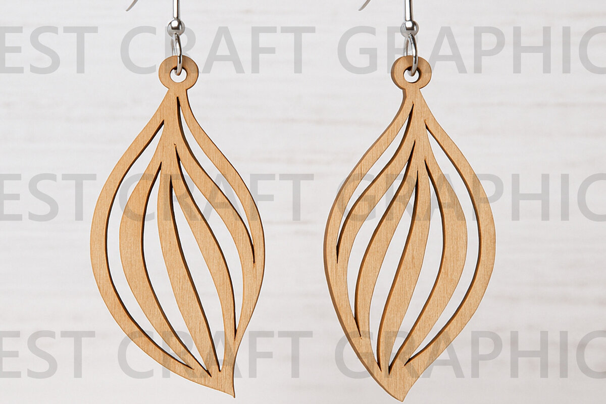 Σετ των 3 Intra απο ξύλο plywood 3mm-4mm πάχος - Σκουλαρίκια με κυρτά φύλλα Δίασταση 3x3 cm INTRAFABR-123814178