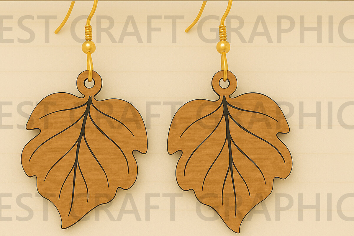 Σετ των 3 Intra απο ξύλο plywood 3mm-4mm πάχος - Σκουλαρίκια με κυρτό περίγραμμα φύλλων Δίασταση 3x3 cm INTRAFABR-123755296