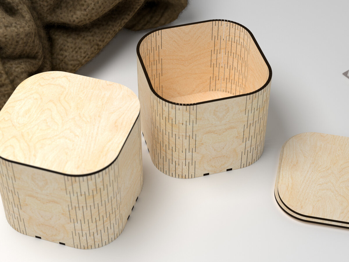 Σετ των 2 Intra απο ξύλο plywood 3mm-4mm πάχος - Καμπυλωτό στρογγυλεμένο κουτί Δίασταση 20x20 cm INTRAFABR-25548115