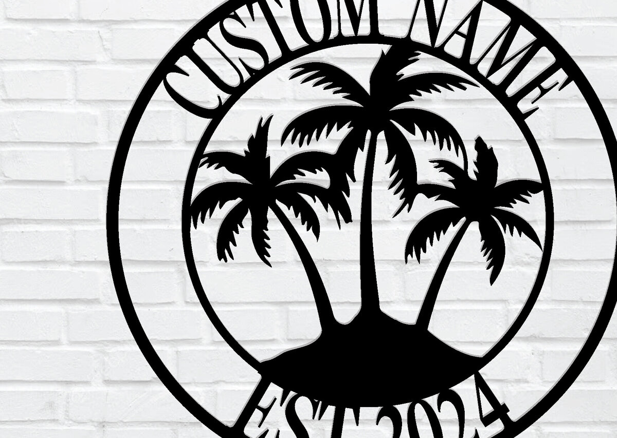 Intra απο ξύλο plywood 3mm-4mm πάχος - Προσαρμοσμένη μεταλλική πινακίδα Palm Tree Beach, Laser Δίασταση 3600x3600 cm INTRAFABR-119212432