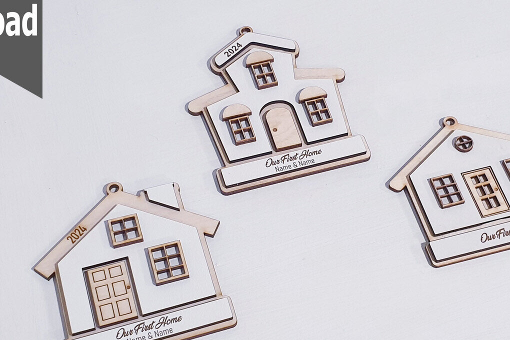 Σετ των 3 Intra απο ξύλο plywood 3mm-4mm πάχος - Προσαρμοσμένο χριστουγεννιάτικο δέντρο, στολίδια σπιτιών Δίασταση 6x6 cm INTRAFABR-84076650