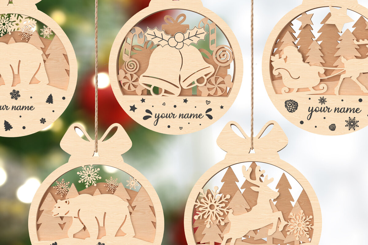 Σετ των 3 Intra απο ξύλο plywood 3mm-4mm πάχος - Χριστουγεννιάτικο στολίδι προσαρμοσμένης κοπής με λέιζερ  Δίασταση 6x6 cm INTRAFABR-106720669