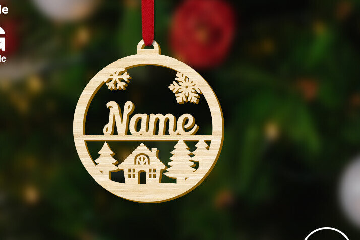 Σετ των 3 Intra απο ξύλο plywood 3mm-4mm πάχος - Χριστουγεννιάτικο στολίδι με προσαρμοσμένο όνομα με καλύβα Δίασταση 1x4 cm INTRAFABR-85633730