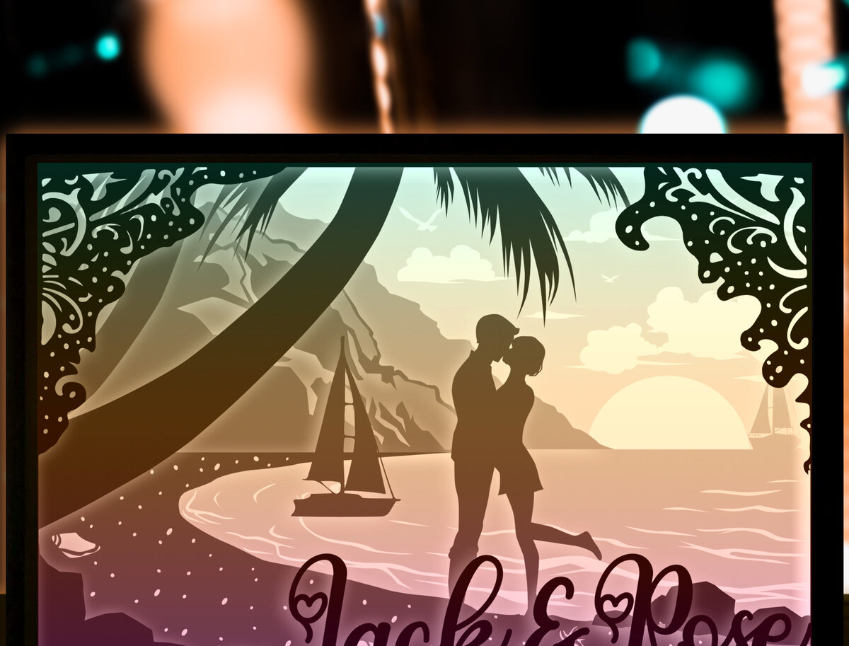 Σετ των 3 Intra απο ξύλο plywood 3mm-4mm πάχος - Προσαρμοσμένο όνομα Ζευγάρι σε κοπή χαρτιού παραλίας Δίασταση 20x20 cm INTRAFABR-27687509