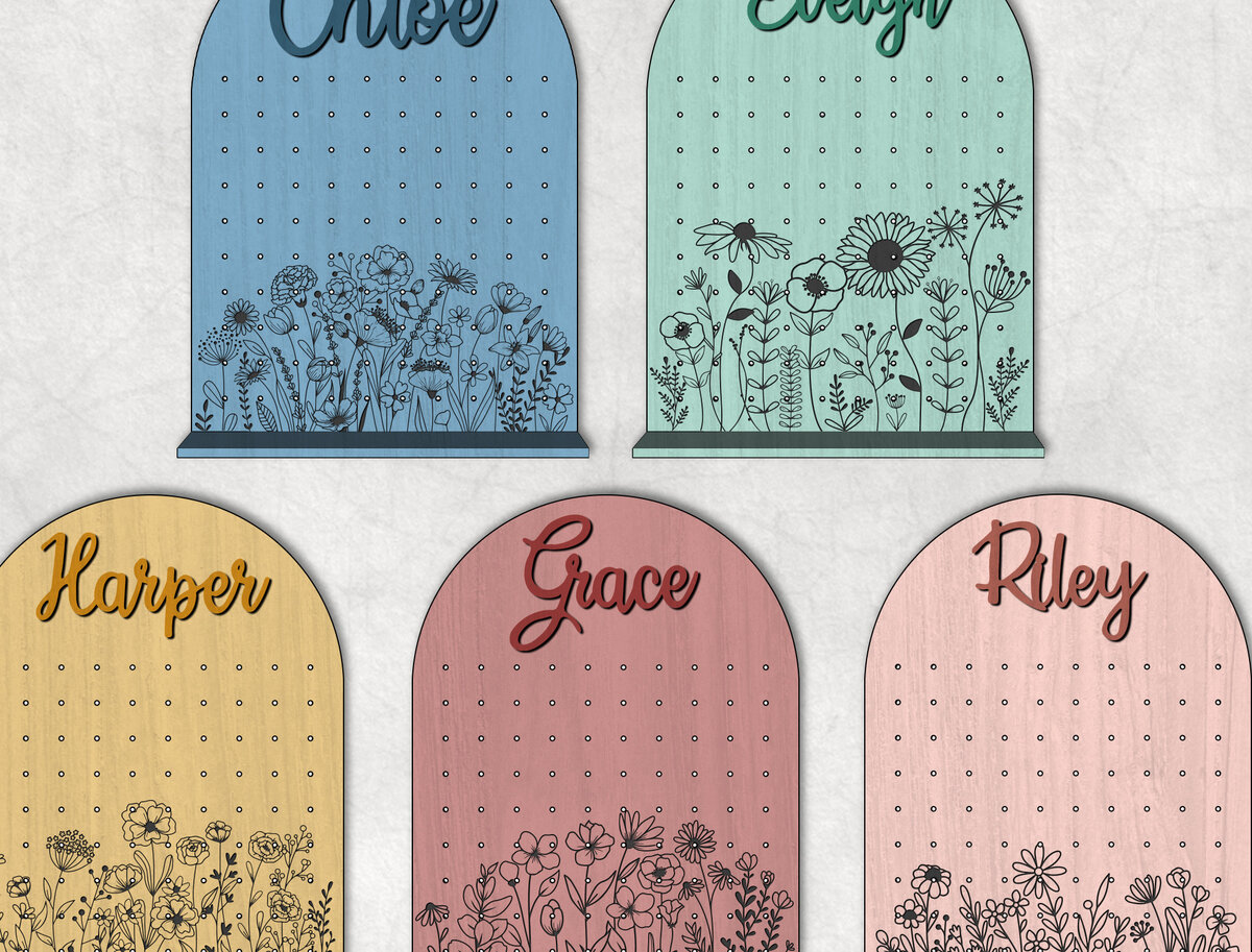 Σετ των 2 Intra απο ξύλο plywood 3mm-4mm πάχος - Στάση σκουλαρικιών με όνομα Flowers Δίασταση 20x20 cm INTRAFABR-28526697