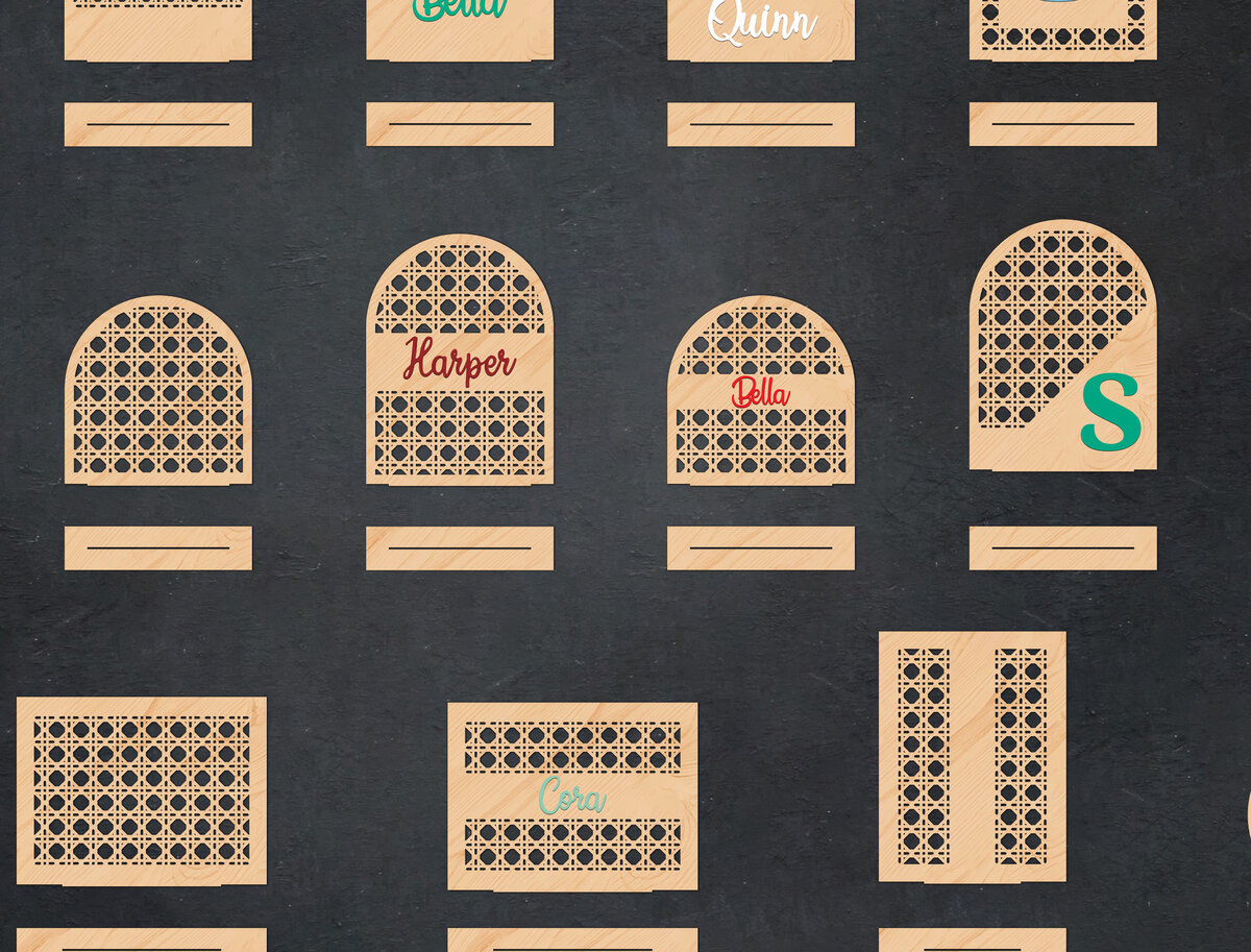 Σετ των 2 Intra απο ξύλο plywood 3mm-4mm πάχος - Βάση σκουλαρικιών με προσαρμοσμένο όνομα Rattan Δίασταση 20x20 cm INTRAFABR-29080562