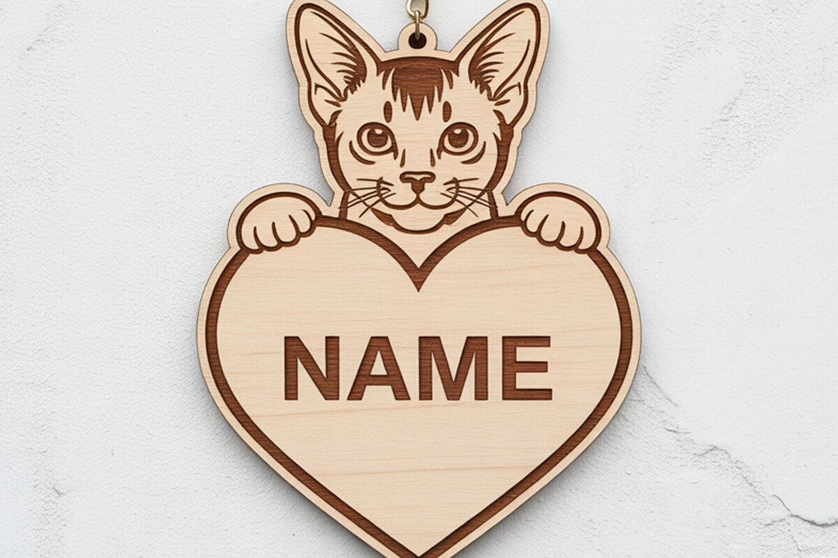 Σετ των 3 Intra απο ξύλο plywood 3mm-4mm πάχος - Προσαρμοσμένο Oriental Keychain Name Cat  Δίασταση 4x4 cm INTRAFABR-122315533
