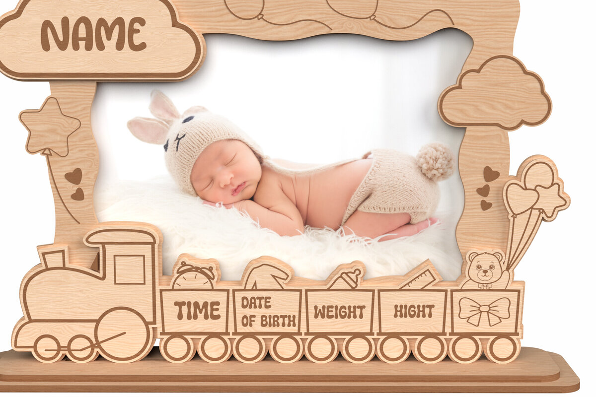 Σετ των 2 Intra απο ξύλο plywood 3mm-4mm πάχος - Προσαρμοσμένη κορνίζα μωρών με τρένο Δίασταση 20x25 cm INTRAFABR-116770758