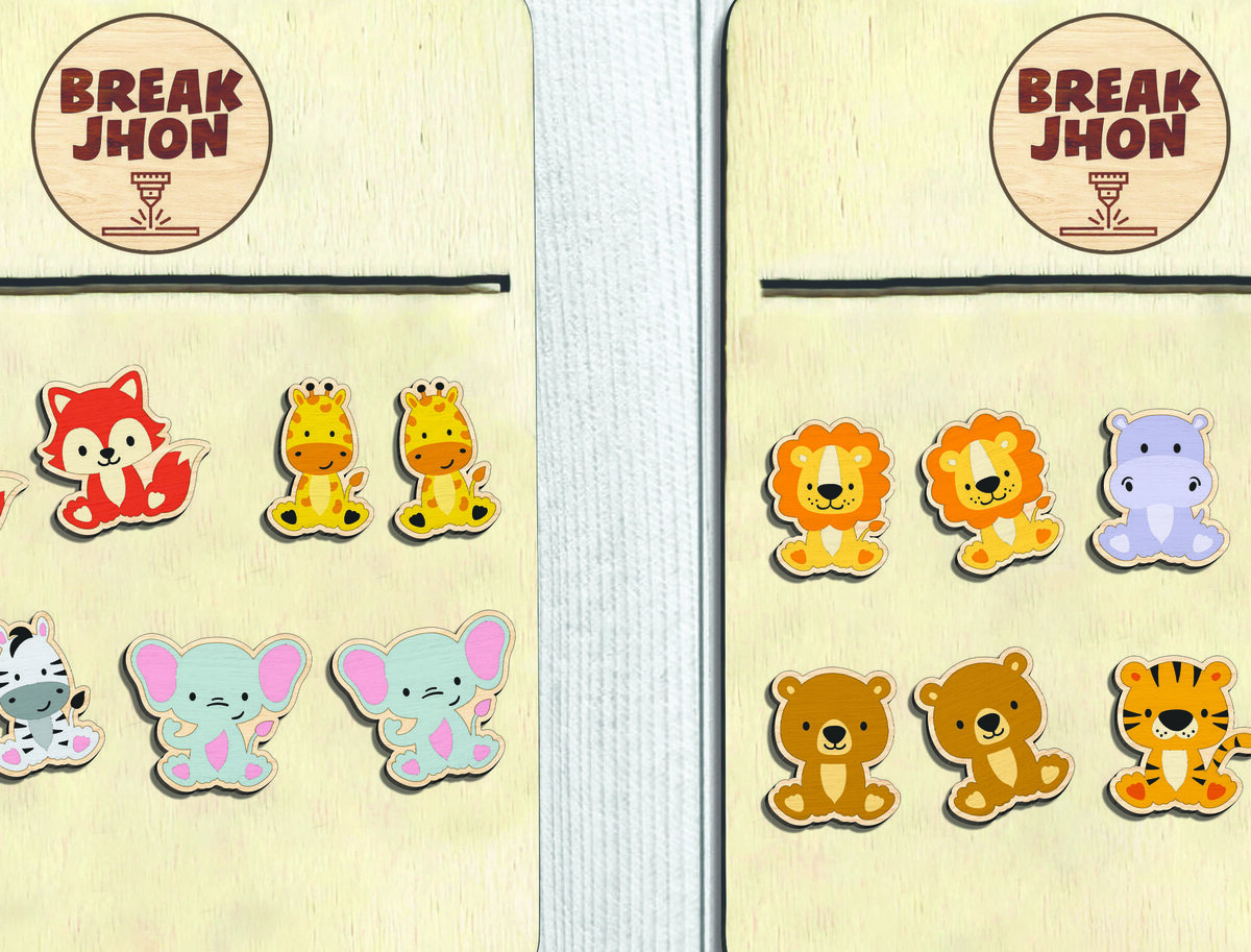 Σετ των 3 Intra απο ξύλο plywood 3mm-4mm πάχος - Cute Animal Stud Earrings -Break Jhon Δίασταση 3x3 cm INTRAFABR-94959134