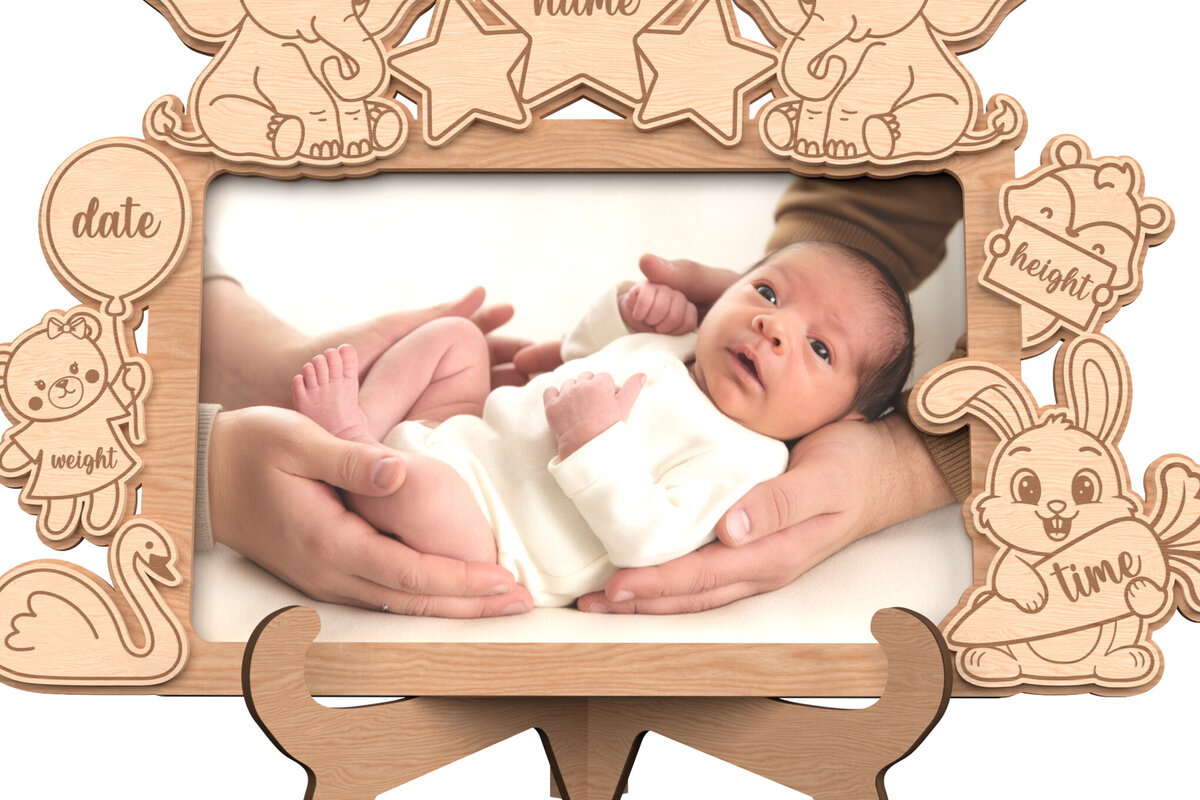 Σετ των 2 Intra απο ξύλο plywood 3mm-4mm πάχος - Κορνίζα μωρών με θέμα το χαριτωμένο ζώο Δίασταση 20x25 cm INTRAFABR-116659528