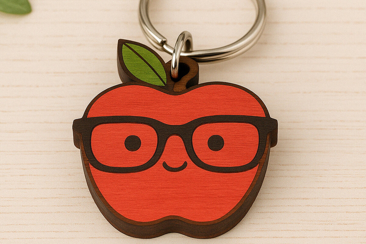 Σετ των 3 Intra απο ξύλο plywood 3mm-4mm πάχος - Cute Apple Teacher Μπρελόκ με λέιζερ Δίασταση 4x4 cm INTRAFABR-120897204