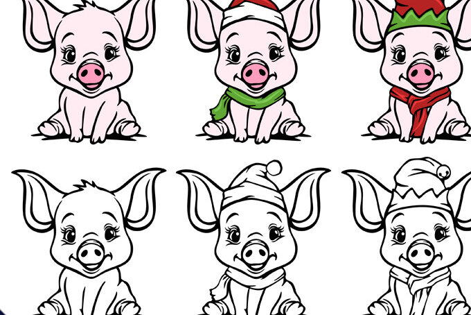 Σετ των 2 Intra απο ξύλο plywood 3mm-4mm πάχος - Cute Baby Piggy Christmas Cutable  Δίασταση 15x15 cm INTRAFABR-86233927