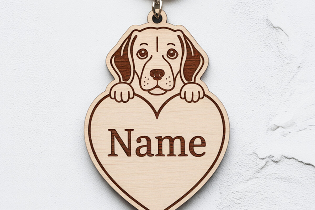 Σετ των 3 Intra απο ξύλο plywood 3mm-4mm πάχος - Cute Beagle Heart Keychain  Δίασταση 4x4 cm INTRAFABR-122244767