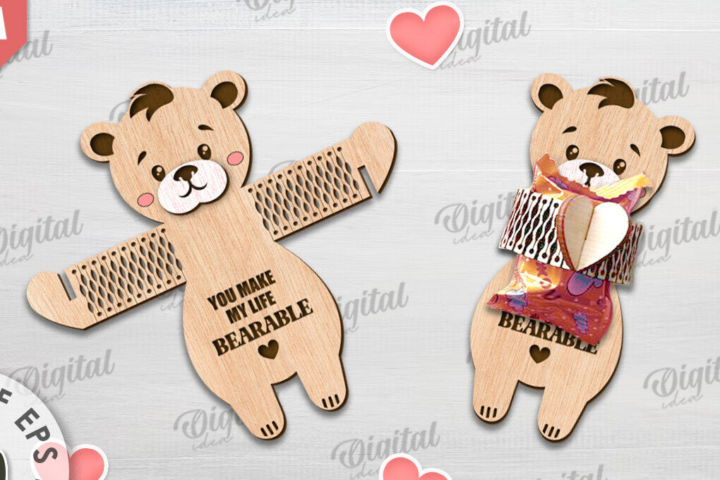 Intra απο ξύλο plywood 3mm-4mm πάχος - Cute Bear Candy Holder Cut Laser Δίασταση 30x20 cm INTRAFABR-115694918