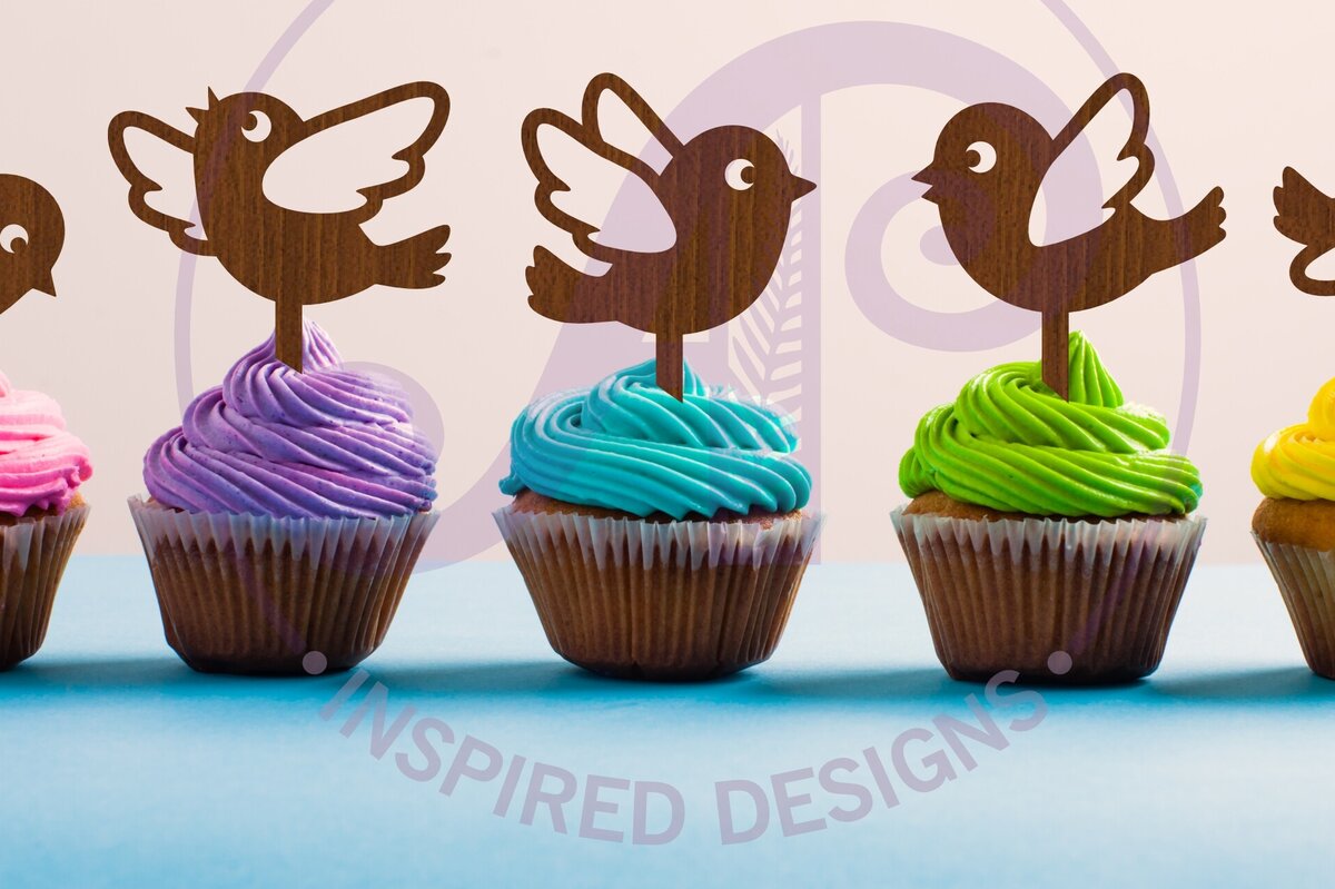 Intra απο ξύλο plywood 3mm-4mm πάχος - Cute Birds Cupcake Topper  Laser Δίασταση 30x20 cm INTRAFABR-111561026