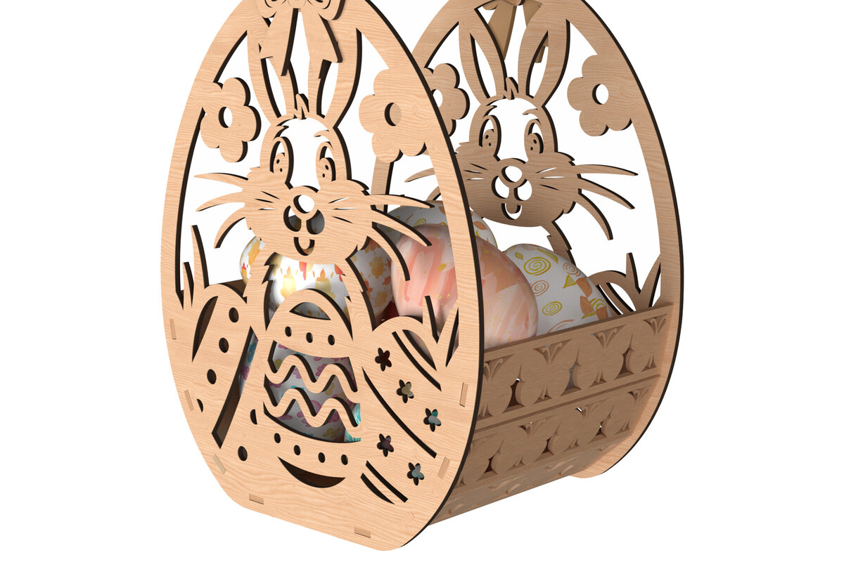 Σετ των 3 Intra απο ξύλο plywood 3mm-4mm πάχος - Cute Bunny Πασχαλινό Καλάθι  Laser Cut Δίασταση 15x15 cm INTRAFABR-116206841