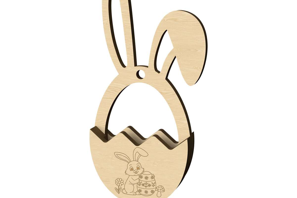 Intra απο ξύλο plywood 3mm-4mm πάχος - Χαριτωμένο λαγουδάκι Πασχαλινό καλάθι  Δίασταση 30x20 cm INTRAFABR-114116583