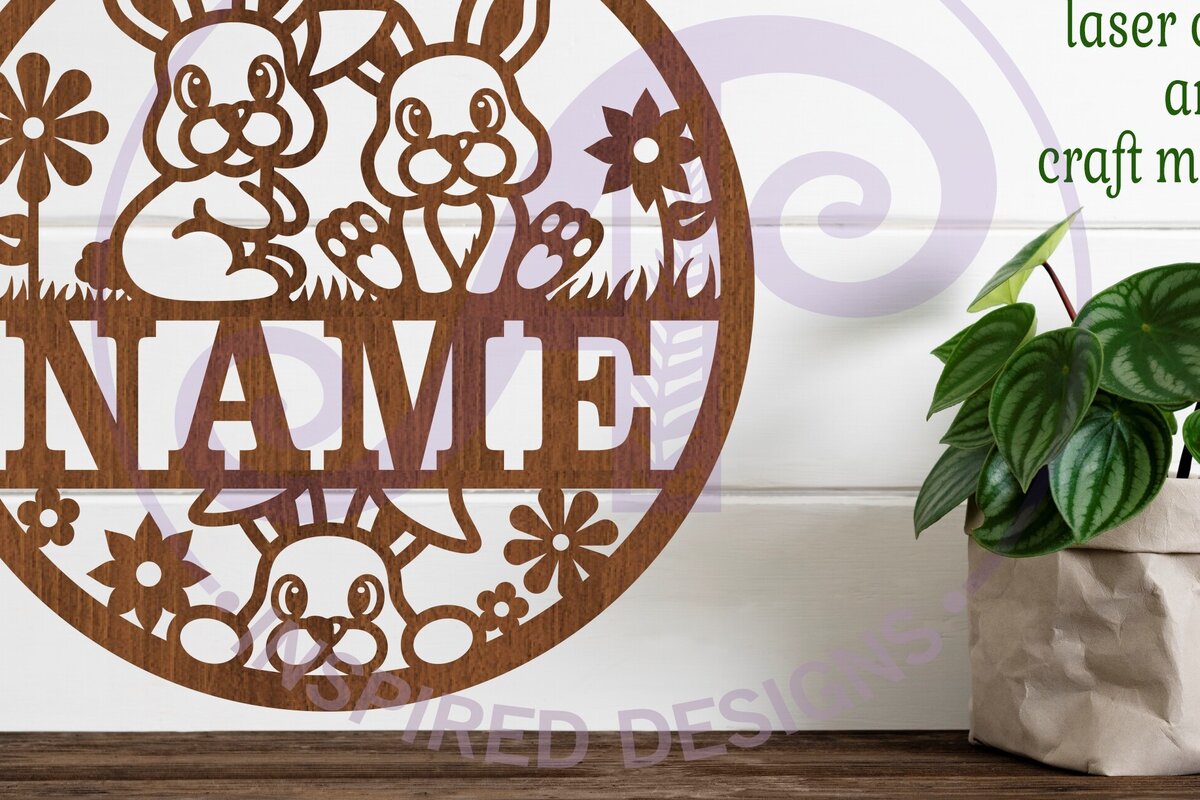 Σετ των 2 Intra απο ξύλο plywood 3mm-4mm πάχος - Cute Bunny Name   Laser Cut Decor Δίασταση 15x15 cm INTRAFABR-86684061