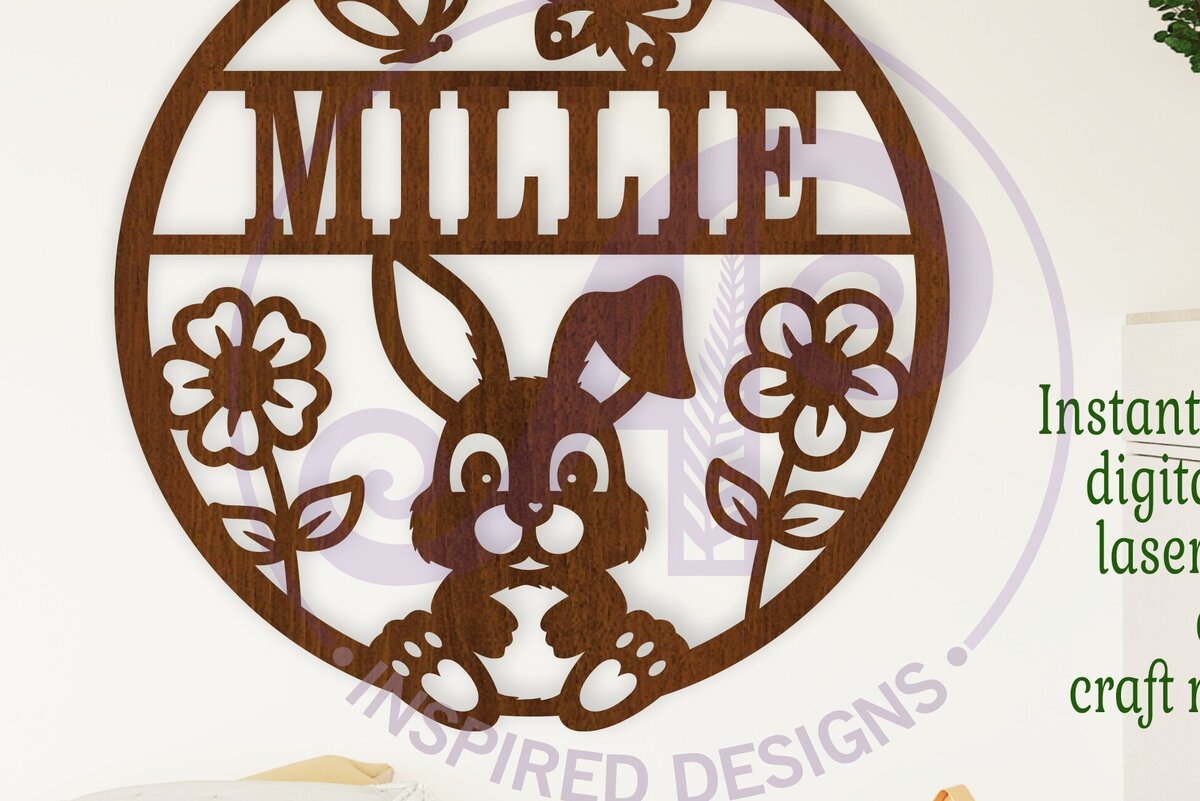 Intra απο ξύλο plywood 3mm-4mm πάχος - Χαριτωμένο λαγουδάκι με όνομα  Laser Δίασταση 30x20 cm INTRAFABR-119341261