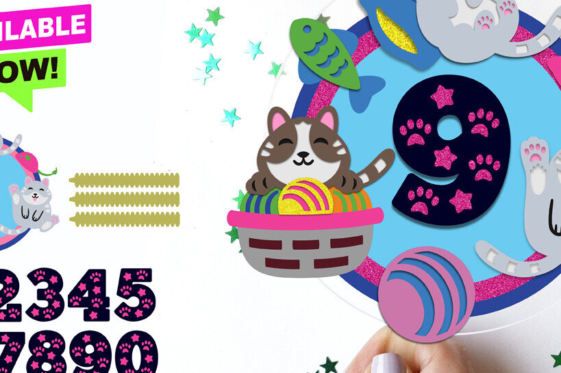 Σετ των 2 Intra απο ξύλο plywood 3mm-4mm πάχος - Cute Cat Cake Topper 3D  Δίασταση 20x20 cm INTRAFABR-115446728