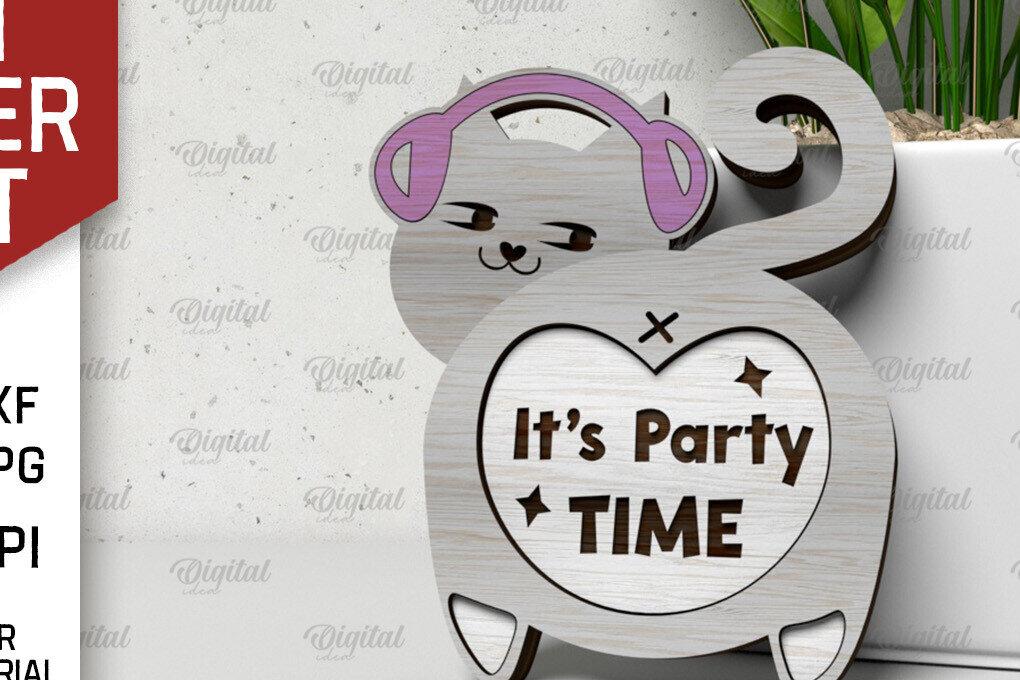 Intra απο ξύλο plywood 3mm-4mm πάχος - Χαριτωμένο σχέδιο κοπής λέιζερ κάρτας γάτας Δίασταση 30x20 cm INTRAFABR-105054901