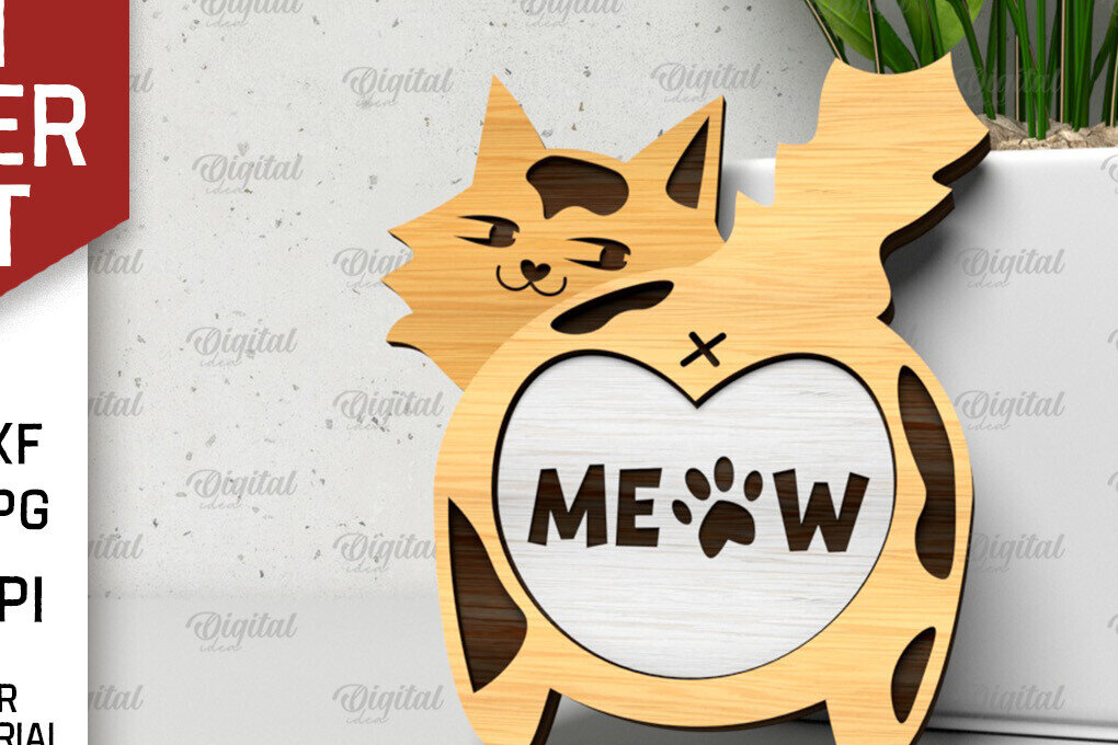 Intra απο ξύλο plywood 3mm-4mm πάχος - Χαριτωμένο σχέδιο κοπής λέιζερ κάρτας γάτας Δίασταση 30x20 cm INTRAFABR-105054960