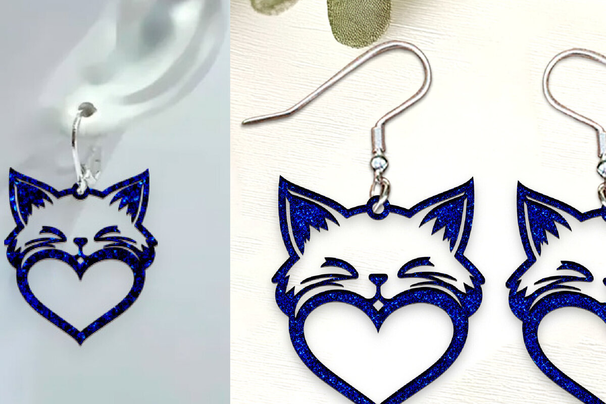 Σετ των 3 Intra απο ξύλο plywood 3mm-4mm πάχος - Cute Cat Earrings Cut με λέιζερ. Δίασταση 3x3 cm INTRAFABR-125441967