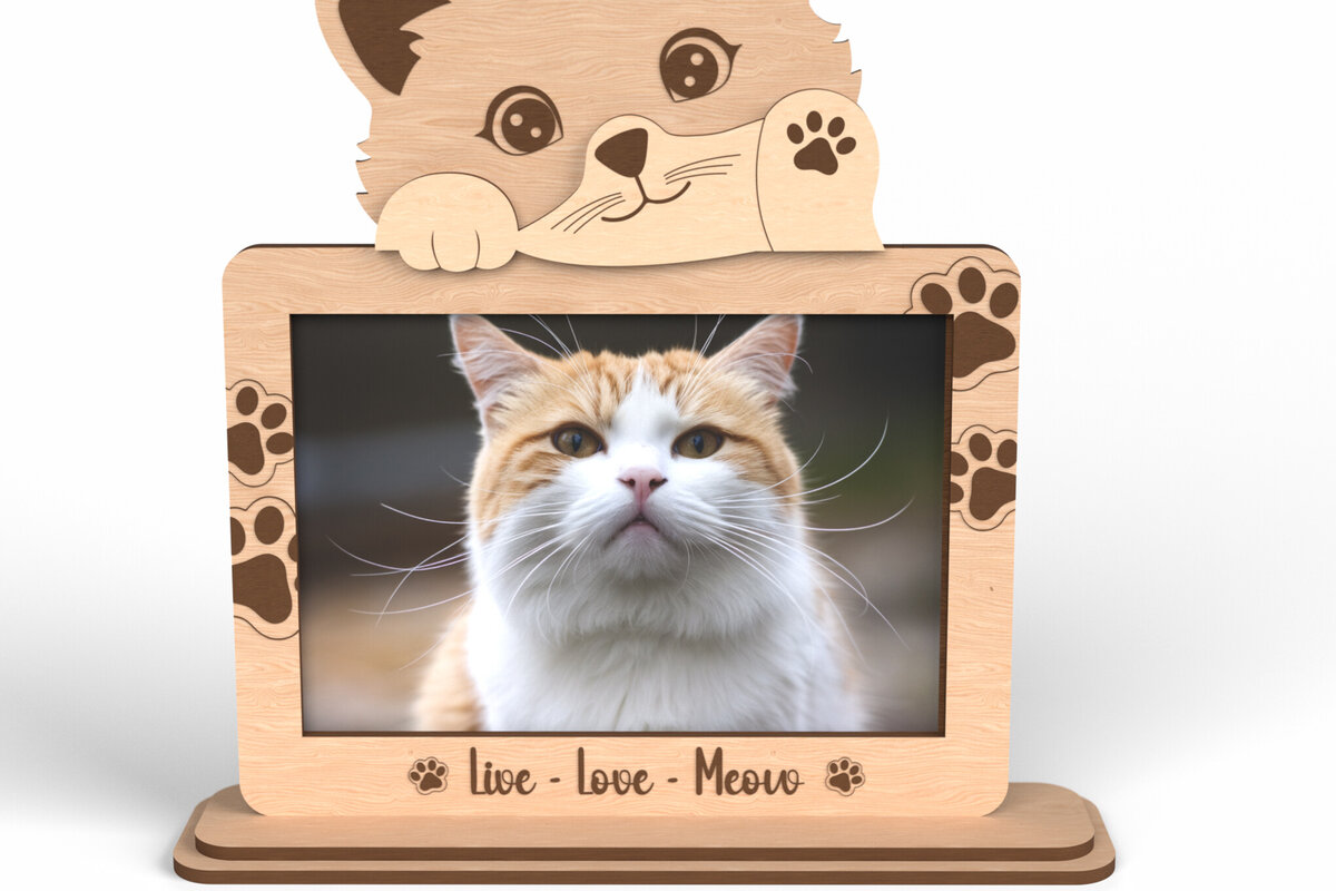 Σετ των 2 Intra απο ξύλο plywood 3mm-4mm πάχος - Κορνίζα φωτογραφιών Cute Cat Head -  Δίασταση 20x25 cm INTRAFABR-117292937