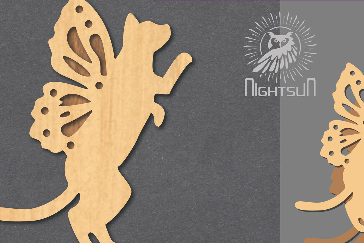 Σετ των 2 Intra απο ξύλο plywood 3mm-4mm πάχος - Cute Cat Laser Cut Decoration 2 Δίασταση 20x20 cm INTRAFABR-124403556