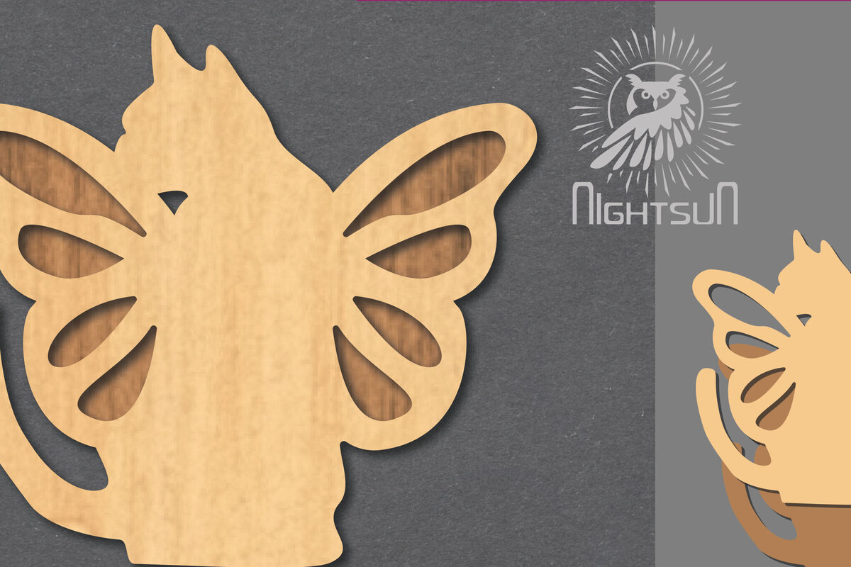 Σετ των 2 Intra απο ξύλο plywood 3mm-4mm πάχος - Cute Cat Laser Cut Decoration 3 Δίασταση 20x20 cm INTRAFABR-124403558