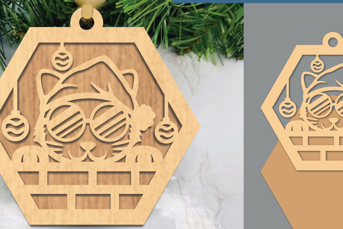 Σετ των 3 Intra απο ξύλο plywood 3mm-4mm πάχος - Cute Cat Laser Cut Στολίδι  2 Δίασταση 6x6 cm INTRAFABR-105469192