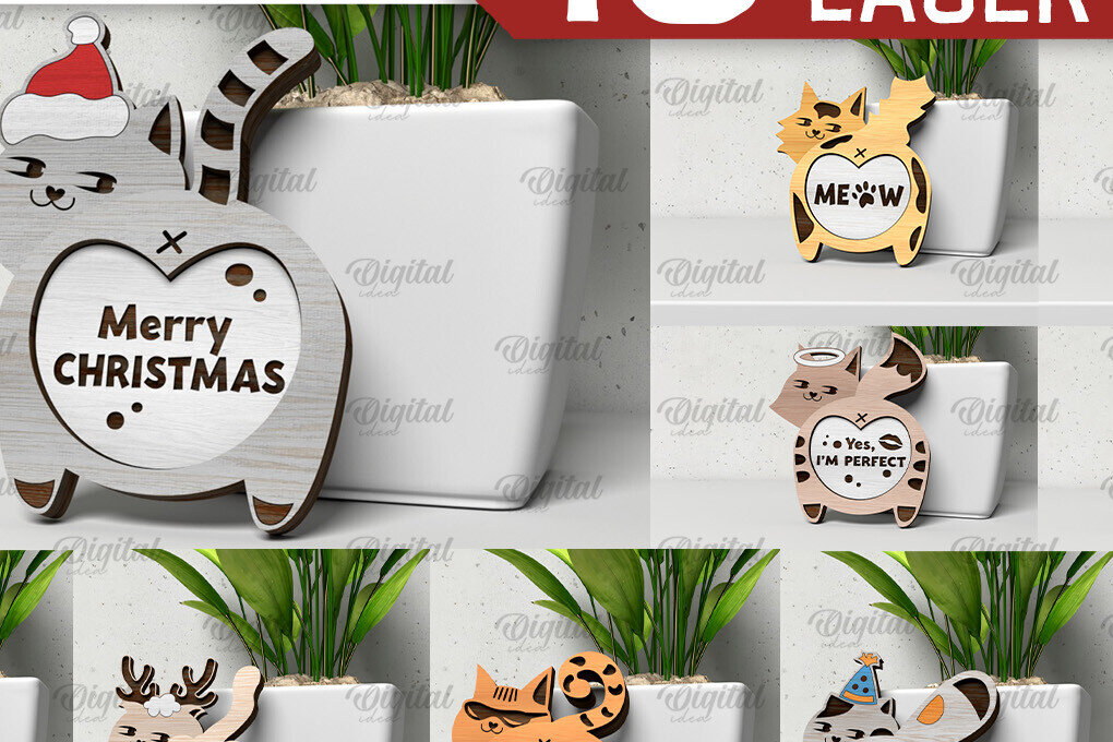 Intra απο ξύλο plywood 3mm-4mm πάχος - Πακέτο κοπής με λέιζερ Cute Cats. Γάτες  Δίασταση 30x20 cm INTRAFABR-105065748