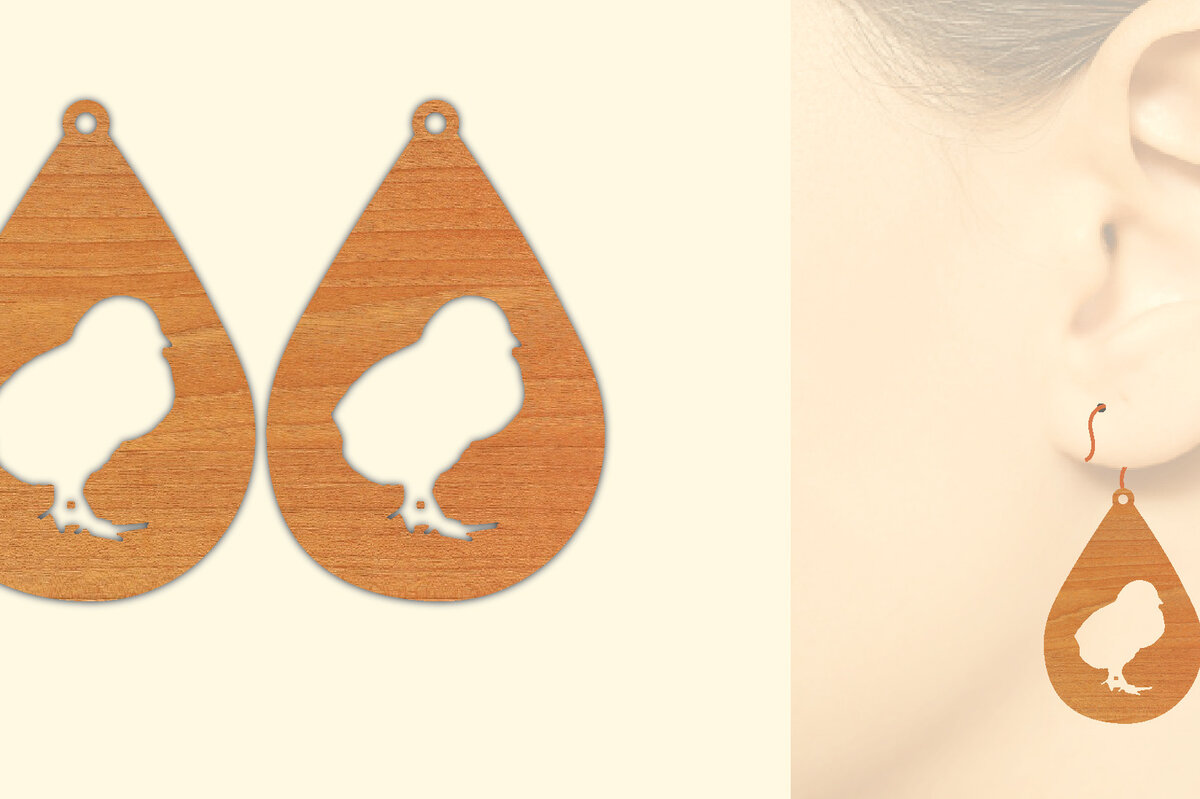 Σετ των 3 Intra απο ξύλο plywood 3mm-4mm πάχος - Χαριτωμένα Ξύλινα Σκουλαρίκια Κοτόπουλου με Laser Cut  Δίασταση 3x3 cm INTRAFABR-70644131