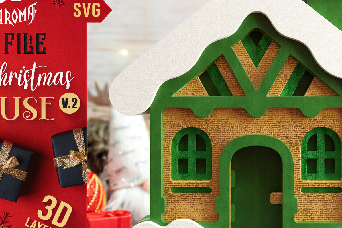 Σετ των 2 Intra απο ξύλο plywood 3mm-4mm πάχος - Χαριτωμένο χριστουγεννιάτικο σπίτι Δίασταση 20x25 cm INTRAFABR-30088058