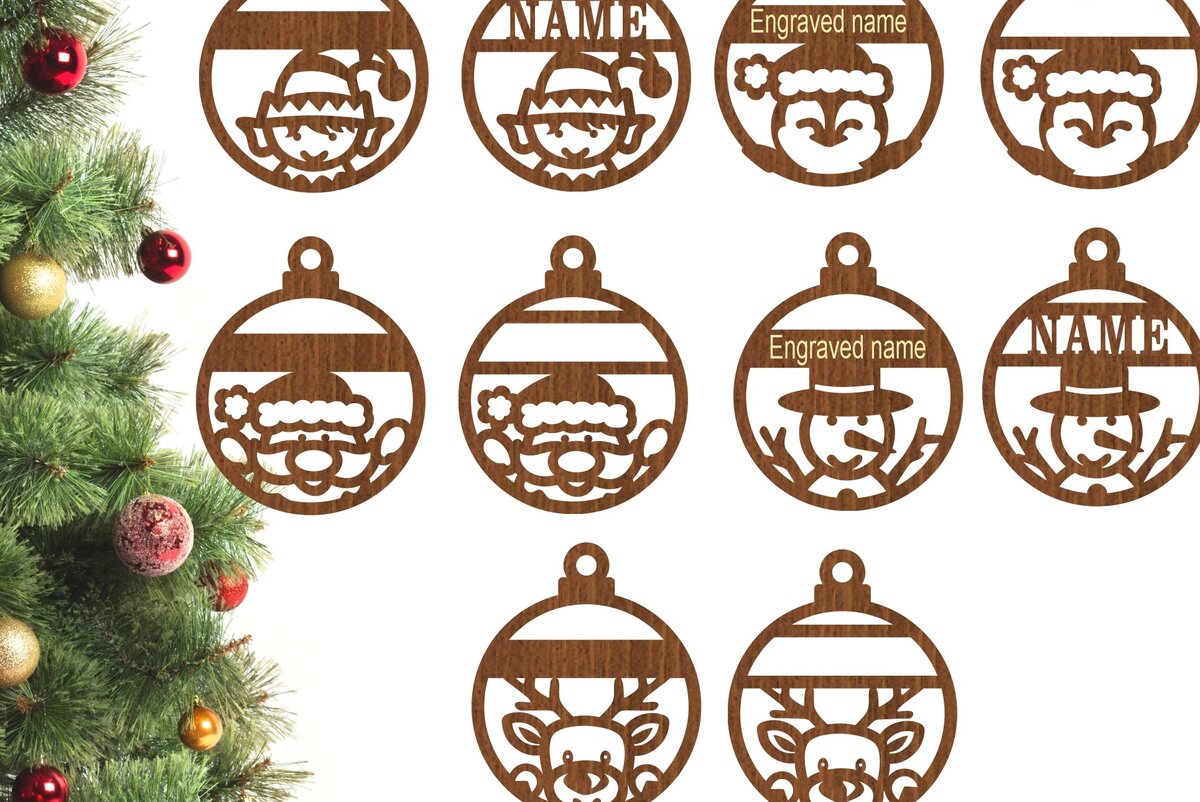 Σετ των 3 Intra απο ξύλο plywood 3mm-4mm πάχος - Χαριτωμένα χριστουγεννιάτικα στολίδια, 5 σχέδια  Δίασταση 6x6 cm INTRAFABR-75791238