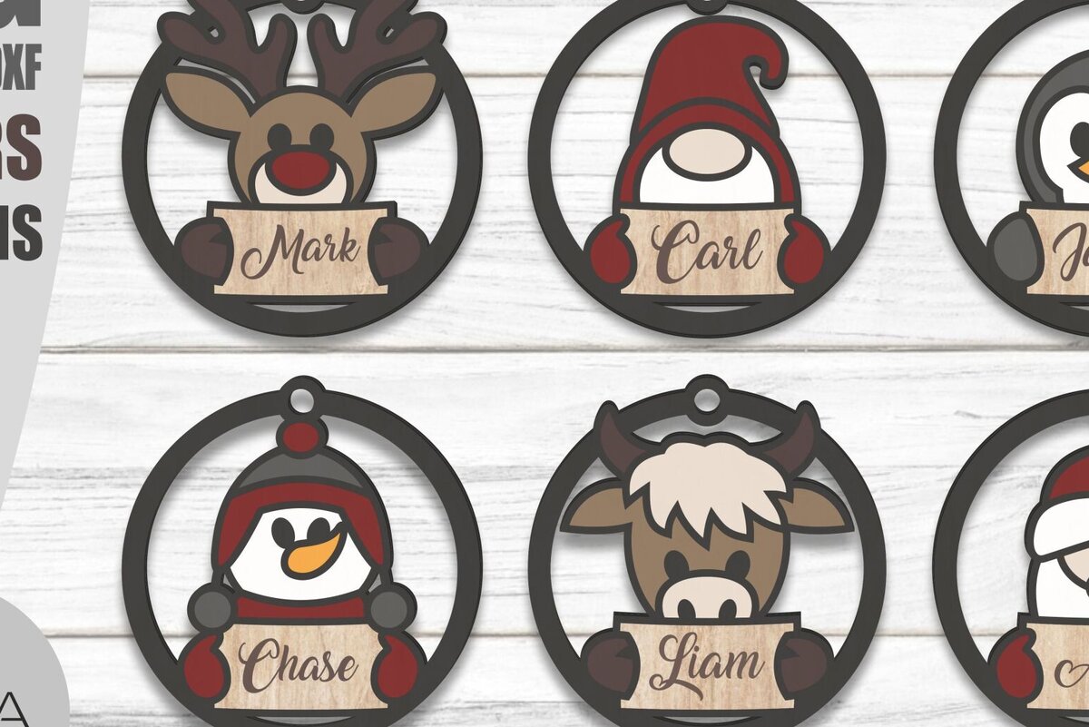 Σετ των 3 Intra απο ξύλο plywood 3mm-4mm πάχος - Χαριτωμένα χριστουγεννιάτικα στολίδια Πακέτο  Δίασταση 6x6 cm INTRAFABR-82029192