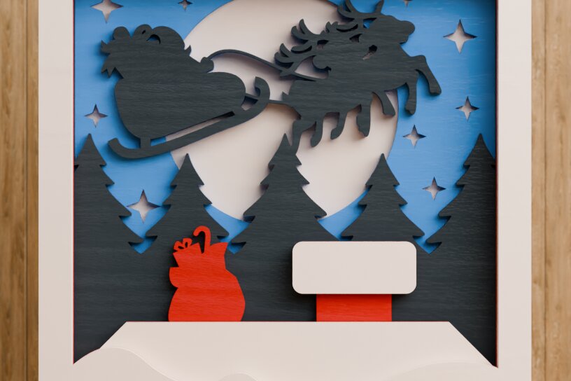 Σετ των 2 Intra απο ξύλο plywood 3mm-4mm πάχος - Χαριτωμένη χριστουγεννιάτικη σκηνή 3D πολλαπλών επιπέδων  Δίασταση 20x25 cm INTRAFABR-106873498